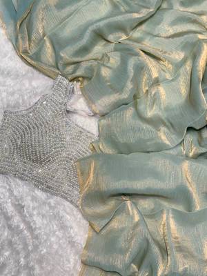 Elegant Designer Saree In Heavy Pure Glass Tissue Fabric With Handworked Blouse 1