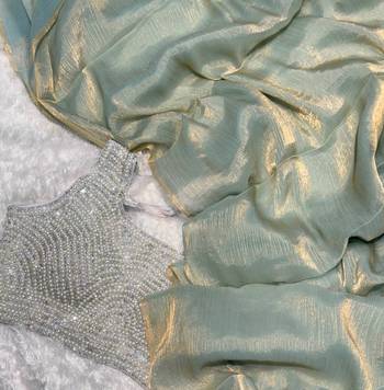 Elegant Designer Saree In Heavy Pure Glass Tissue Fabric With Handworked Blouse 3