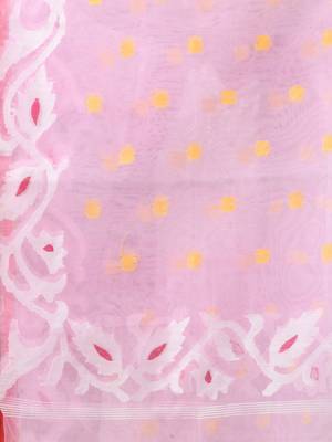 Baby pink muslin soft saree with jamdani designs 4