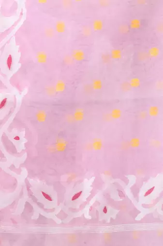 Baby pink muslin soft saree with jamdani designs