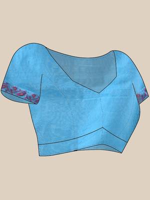 Sky blue muslin soft saree with jamdani designs 5