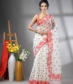 White muslin soft saree with jamdani designs