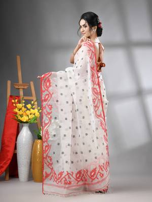 White muslin soft saree with jamdani designs 3