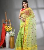 Light green muslin soft saree with jamdani designs