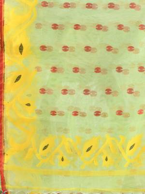 Light green muslin soft saree with jamdani designs 4