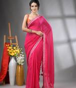 Pink mul cotton soft saree with embroidered borders