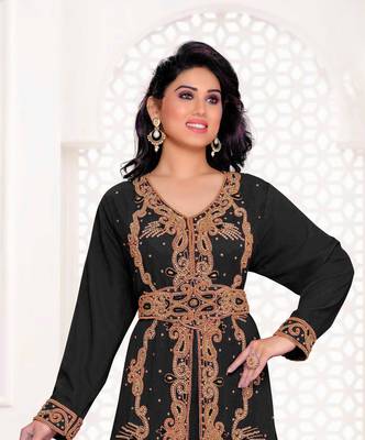 Black color full sleeves Handmade Moroccan Kaftan 2