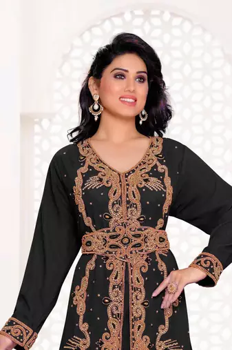 Black color full sleeves Handmade Moroccan Kaftan