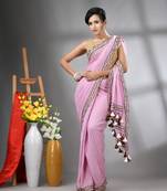 Lilac mul cotton soft saree with embroidered borders