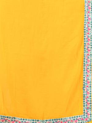 Yellow mul cotton soft saree with embroidered borders 4