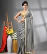 Grey mul cotton soft saree with gota patti borders