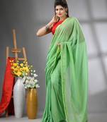 Light green mul cotton soft saree with gota patti borders