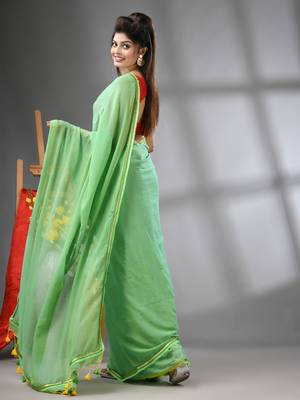 Light green mul cotton soft saree with gota patti borders 3