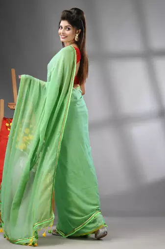 Light green mul cotton soft saree with gota patti borders