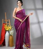 Purple mul cotton soft saree with gota patti borders
