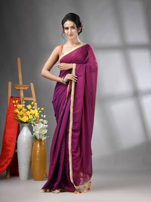 Purple mul cotton soft saree with gota patti borders 2