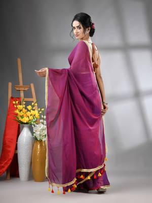 Purple mul cotton soft saree with gota patti borders 3