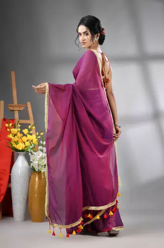 Purple mul cotton soft saree with gota patti borders