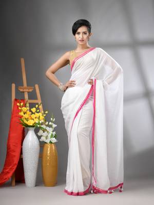 White mul cotton soft saree with gota patti borders 1