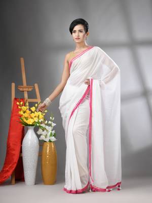 White mul cotton soft saree with gota patti borders 2