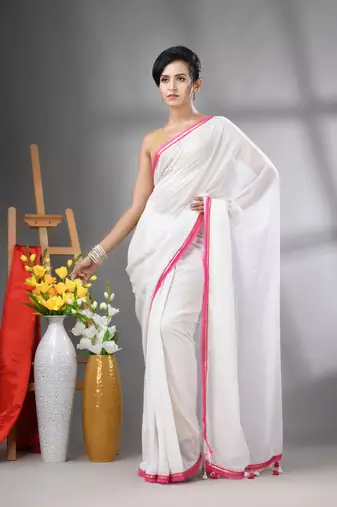 White mul cotton soft saree with gota patti borders