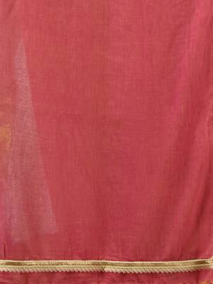 Salmon pink mul cotton soft saree with gota patti borders 4