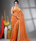 Orange mul cotton soft saree with gota patti borders