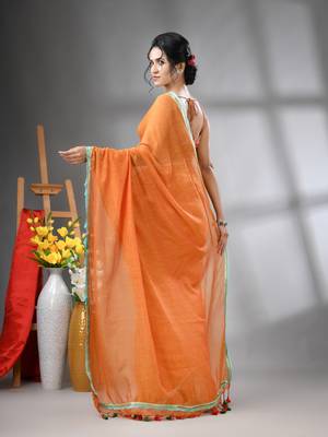 Orange mul cotton soft saree with gota patti borders 3