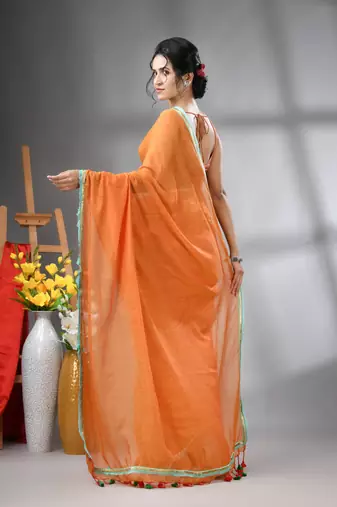 Orange mul cotton soft saree with gota patti borders