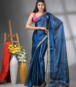 Sapphire blue shimmer tissue saree with gota patti borders