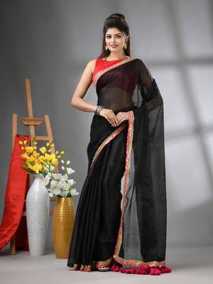 Black shimmer tissue saree with gota patti borders 1