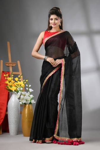 Black shimmer tissue saree with gota patti borders