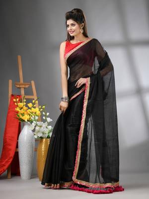 Black shimmer tissue saree with gota patti borders 2