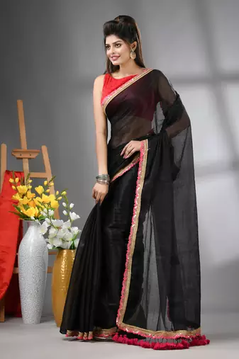 Black shimmer tissue saree with gota patti borders