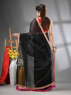 Black shimmer tissue saree with gota patti borders 3