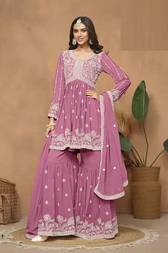 Pink Faux Georgette Sharara Suit 