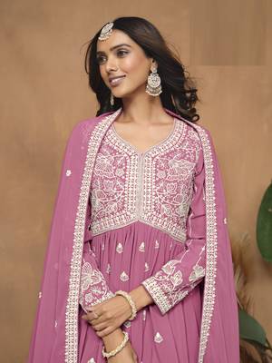 Pink embroidered Faux Georgette Sharara Suit  4