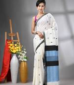 Off white cotton handwoven saree with texture designs