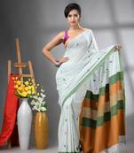 Sea green cotton handwoven saree with texture designs