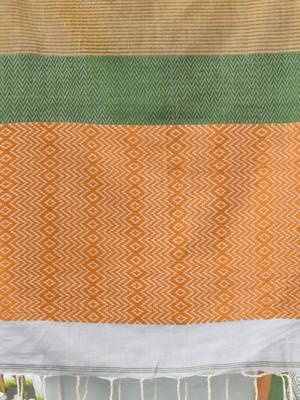 Sea green cotton handwoven saree with texture designs 4