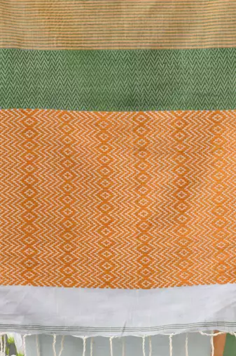 Sea green cotton handwoven saree with texture designs