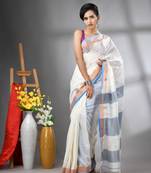 Off white texture motifs cotton saree with zari borders
