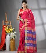 Pink texture motifs cotton saree with zari borders