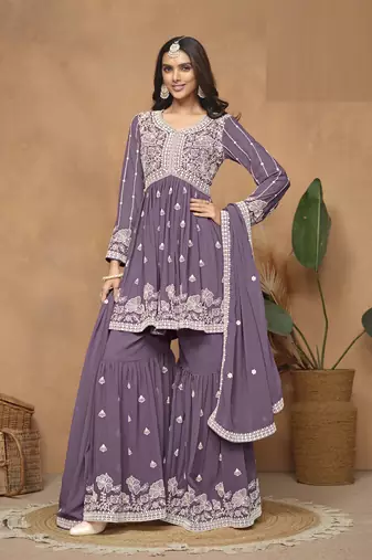 Purple Faux Georgette Sharara Suit 