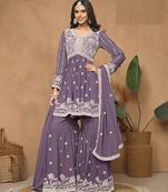 Purple Faux Georgette Sharara Suit 