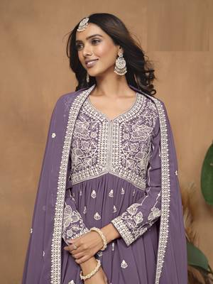 Purple embroidered Faux Georgette Sharara Suit  4