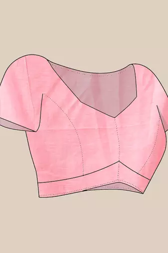 Peach cotton handwoven saree with tulip motifs