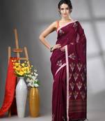 Purple cotton handwoven saree with tulip motifs