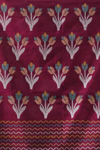Purple cotton handwoven saree with tulip motifs