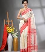 Off white cotton handwoven saree with texture designs